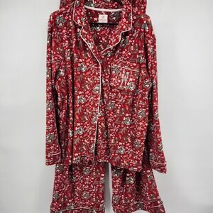 Marleylilly Red Floral Holly Monogram Pajama Set Long Sleeve Pants‎ Size XL